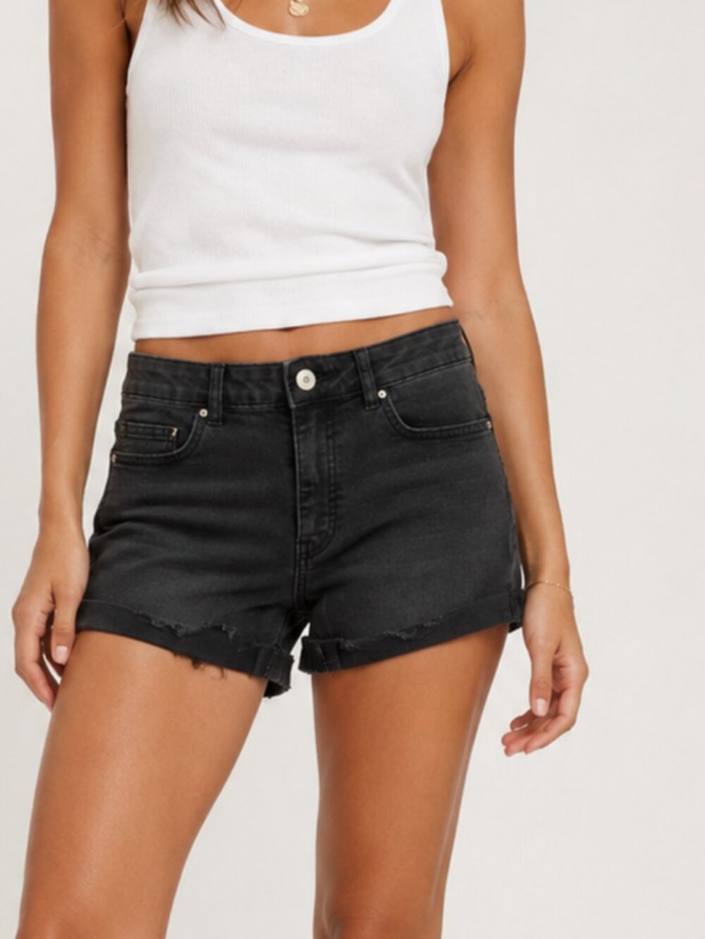 H&M Black Cuffed Shorts